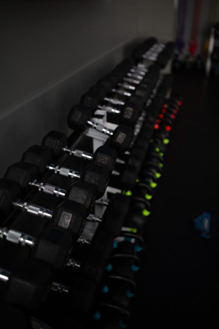 Dumbbells in gym